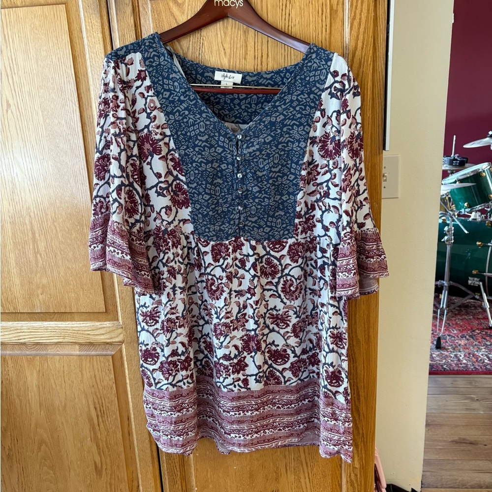 Style & Co. Red white and blue dress with Ruffled 3/4 Sleeves